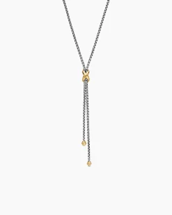 Petite X Lariat Necklace Sterling Silver with 18K Yellow Gold