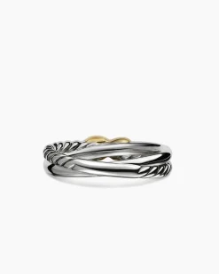 Petite X Ring Sterling Silver with 18K Yellow Gold, 4mm