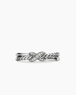 Petite X Ring Sterling Silver with Diamonds, 4mm