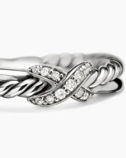 Petite X Ring Sterling Silver with Diamonds, 4mm