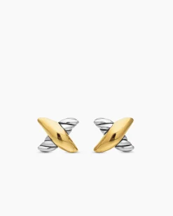 Petite X Stud Earrings Sterling Silver with 18K Yellow Gold, 7.5mm