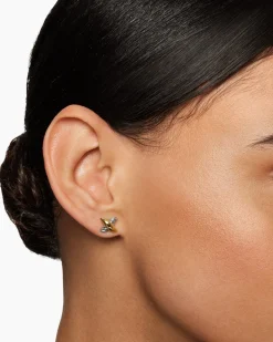 Petite X Stud Earrings Sterling Silver with 18K Yellow Gold, 7.5mm
