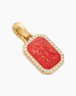 Petrvs® Bee Amulet 18K Yellow Gold with Carnelian and Diamonds, 15mm