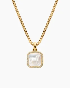Petrvs® Horse Amulet 18K Yellow Gold with Mother of Pearl and Diamonds, 16.4mm
