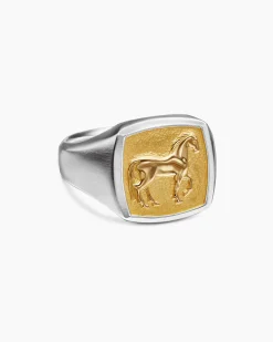 Petrvs® Horse Pinky Ring Sterling Silver with 18K Yellow Gold, 14.8mm