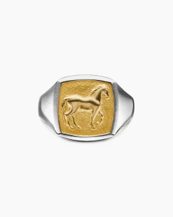 Petrvs® Horse Pinky Ring Sterling Silver with 18K Yellow Gold, 14.8mm