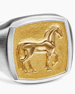 Petrvs® Horse Pinky Ring Sterling Silver with 18K Yellow Gold, 14.8mm
