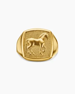 Petrvs® Horse Signet Ring 18K Yellow Gold, 18.3mm