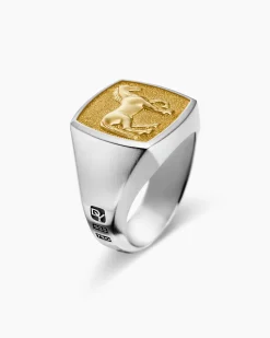 Petrvs® Horse Signet Ring Sterling Silver with 18K Yellow Gold, 18.3mm