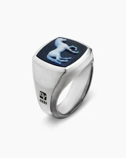 Petrvs® Horse Signet Ring Sterling Silver with Banded Agate, 18.3mm