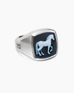 Petrvs® Horse Signet Ring Sterling Silver with Banded Agate, 18.3mm