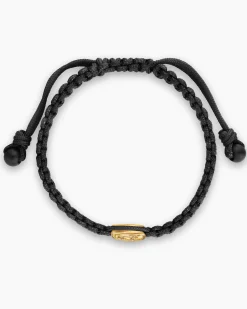 Petrvs® Horse Woven Station Bracelet Black Nylon with 18K Yellow Gold and Black Onyx, 11.9mm