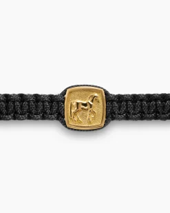 Petrvs® Horse Woven Station Bracelet Black Nylon with 18K Yellow Gold and Black Onyx, 11.9mm