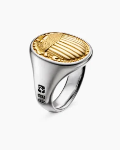 Petrvs® Scarab Signet Ring Sterling Silver with 18K Yellow Gold, 21.5mm