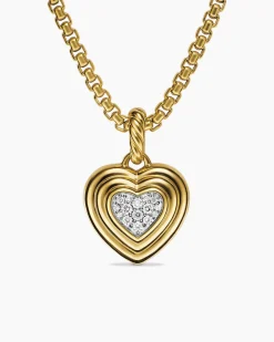 Puffy Heart Amulet 18K Yellow Gold with Diamonds, 17mm