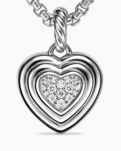 Puffy Heart Amulet Sterling Silver with Diamonds, 17mm