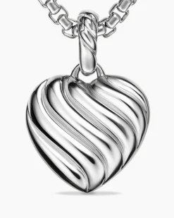 Puffy Heart Amulet Sterling Silver with Diamonds, 17mm