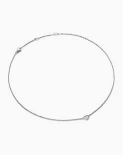 Puffy Heart Pendant Necklace Sterling Silver with Diamonds, 7.8mm