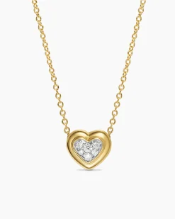 Puffy Heart Pendant Necklace 18K Yellow Gold with Diamonds, 7.8mm