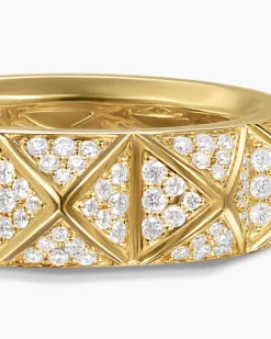 Pyramid Band Ring 18K Yellow Gold with Diamonds, 6.5mm