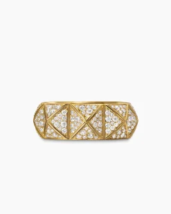 Pyramid Band Ring 18K Yellow Gold with Diamonds, 9mm