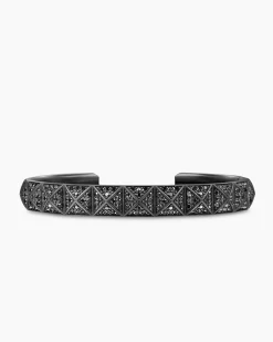 Pyramid Cuff Bracelet Black Titanium with Black Diamonds, 9.3mm