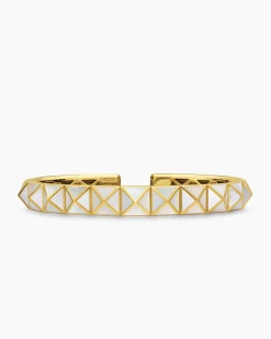 Pyramid Cuff Bracelet 18K Yellow Gold with Mother of Pearl, 8mm