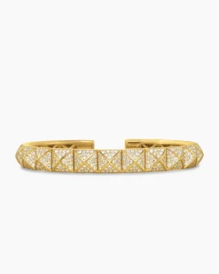 Pyramid Cuff Bracelet 18K Yellow Gold with Diamonds, 8mm