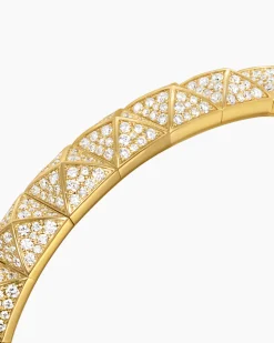 Pyramid Cuff Bracelet 18K Yellow Gold with Diamonds, 8mm