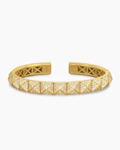 Pyramid Cuff Bracelet 18K Yellow Gold with Diamonds, 8mm