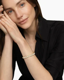 Pyramid Cuff Bracelet 18K Yellow Gold with Diamonds, 8mm