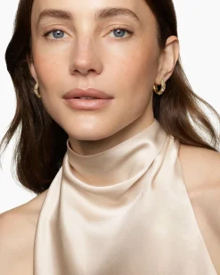 Pyramid Hoop Earrings 18K Yellow Gold with Diamonds, 18.7mm