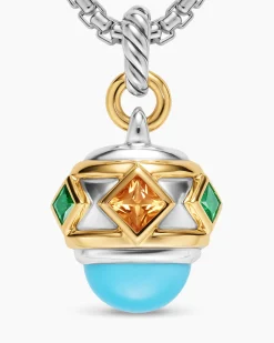 Renaissance® Amulet Sterling Silver with 14K Yellow Gold, Turquoise, Madeira Citrine and Tsavorites, 19.8mm