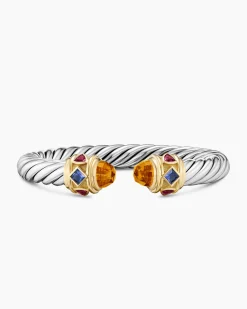 Renaissance® Cable Flex® Bracelet Sterling Silver with 14K Yellow Gold, Madeira Citrine, Tanzanite and Rhodolite Garnet, 9mm