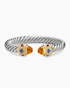 Renaissance® Cable Flex® Bracelet Sterling Silver with 14K Yellow Gold, Madeira Citrine, Tanzanite and Rhodolite Garnet, 9mm