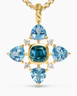 Renaissance® Quad Pendant 18K Yellow Gold with Blue Topaz, Hampton Blue Topaz and Diamonds, 36mm
