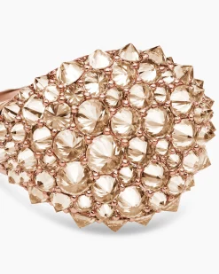 Reverse Set Pavé Pinky Ring 18K Rose Gold with Cognac Diamonds, 14mm