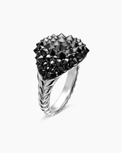 Reverse Set Pavé Pinky Ring 18K White Gold with Black Diamonds, 14mm