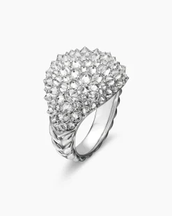 Reverse Set Pavé Signet Ring 18K White Gold with Diamonds, 17.5mm