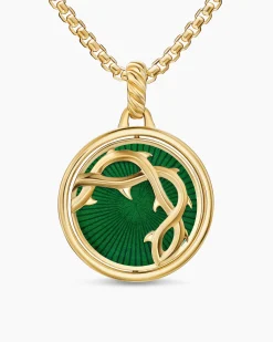 Rose and Thorn Duality Pendant 18K Yellow Gold with Dark Green Enamel and Diamonds, 22.3mm