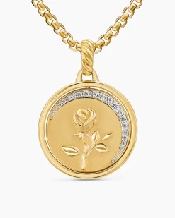 Rose and Thorn Duality Pendant 18K Yellow Gold with Dark Green Enamel and Diamonds, 22.3mm