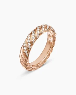 Sculpted Cable Band Ring 18K Rose Gold with Diamonds, 4.6mm