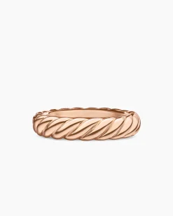 Sculpted Cable Band Ring 18K Rose Gold with Diamonds, 4.6mm