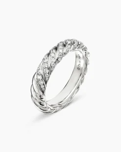 Sculpted Cable Band Ring 18K White Gold with Diamonds, 4.6mm