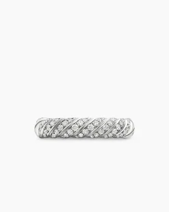 Sculpted Cable Band Ring 18K White Gold with Diamonds, 4.6mm