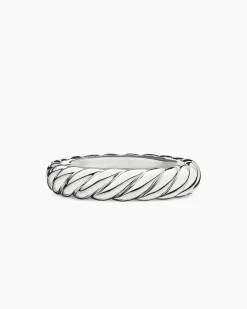 Sculpted Cable Band Ring 18K White Gold with Diamonds, 4.6mm