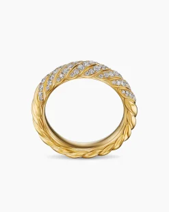 Sculpted Cable Band Ring 18K Yellow Gold with Diamonds, 4.6mm