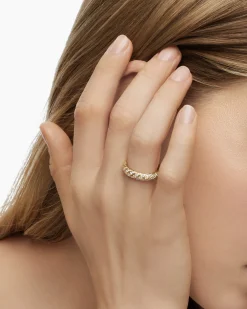 Sculpted Cable Band Ring 18K Yellow Gold with Diamonds, 4.6mm