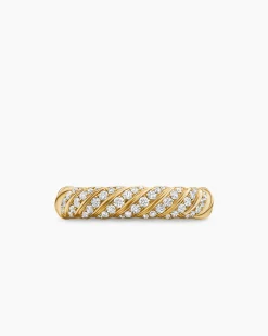Sculpted Cable Band Ring 18K Yellow Gold with Diamonds, 4.6mm