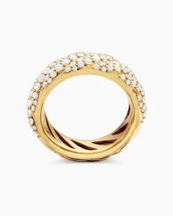 Sculpted Cable Band Ring 18K Yellow Gold with Diamonds, 7.5mm